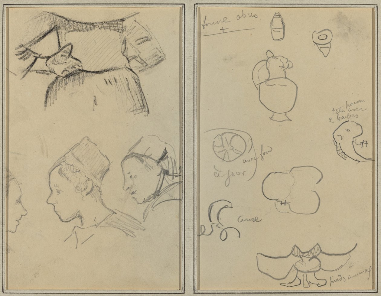 Quatre études de femmes bretonnes; Formes et vases (verso) - Paul Gauguin