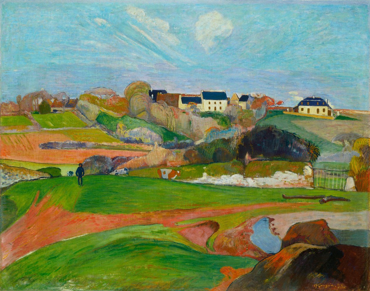 French: Champs au Pouldu, ou Paysage au Pouldu Landscape at Le Pouldu - Paul Gauguin