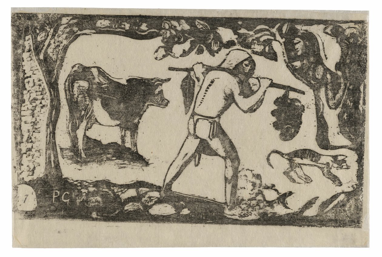 Tahitien portant des bananes, de la suite des dernières gravures sur bois - Paul Gauguin