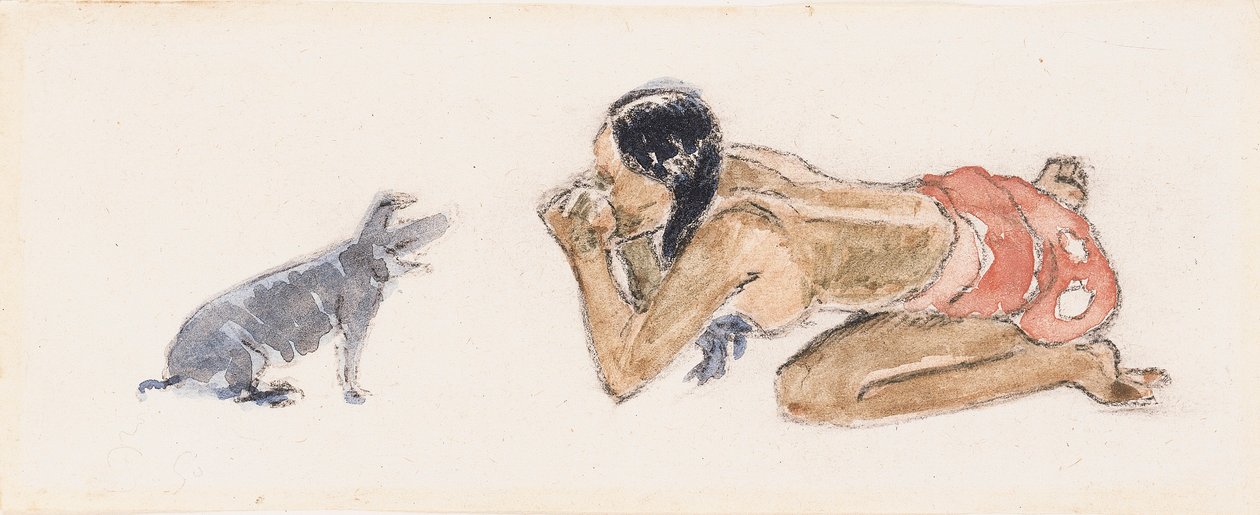 Femme Tahitienne avec un Cochon - Paul Gauguin