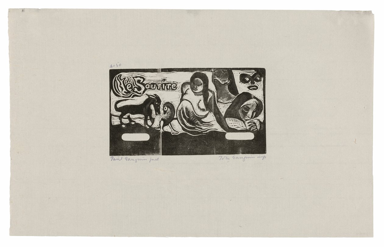 Trois Personnes, un Masque, un Renard et un Oiseau, en-tête pour Le sourire - Paul Gauguin