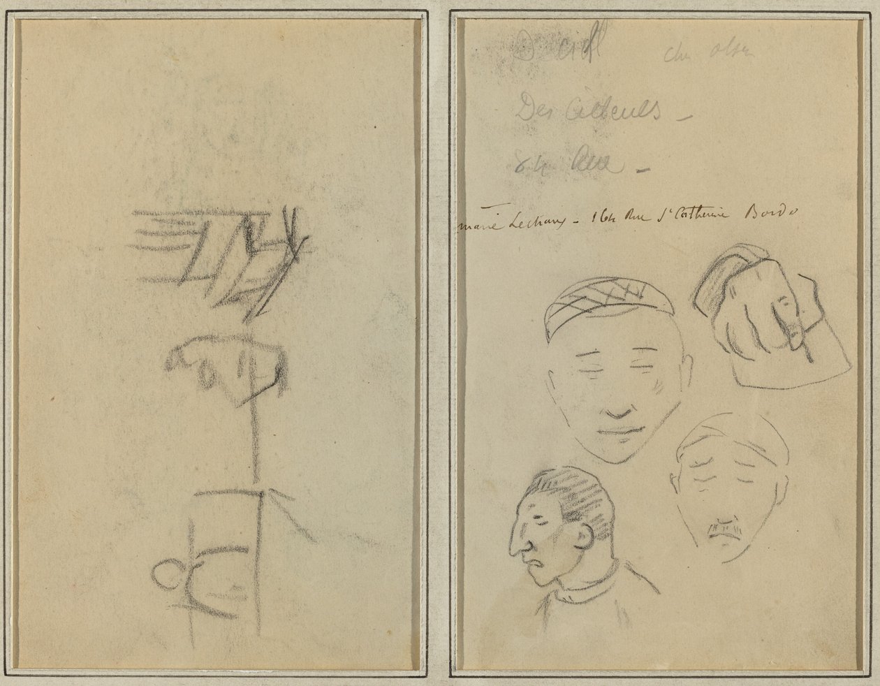 Deux figures et un banc; Trois études de têtes d
