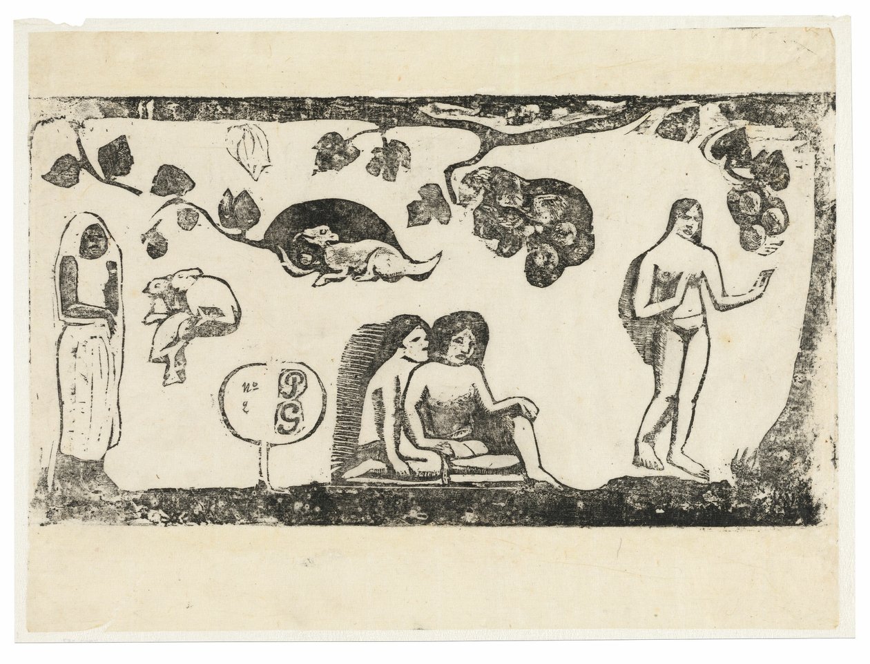 Femmes, animaux et feuillage, de la suite des gravures sur bois tardives - Paul Gauguin