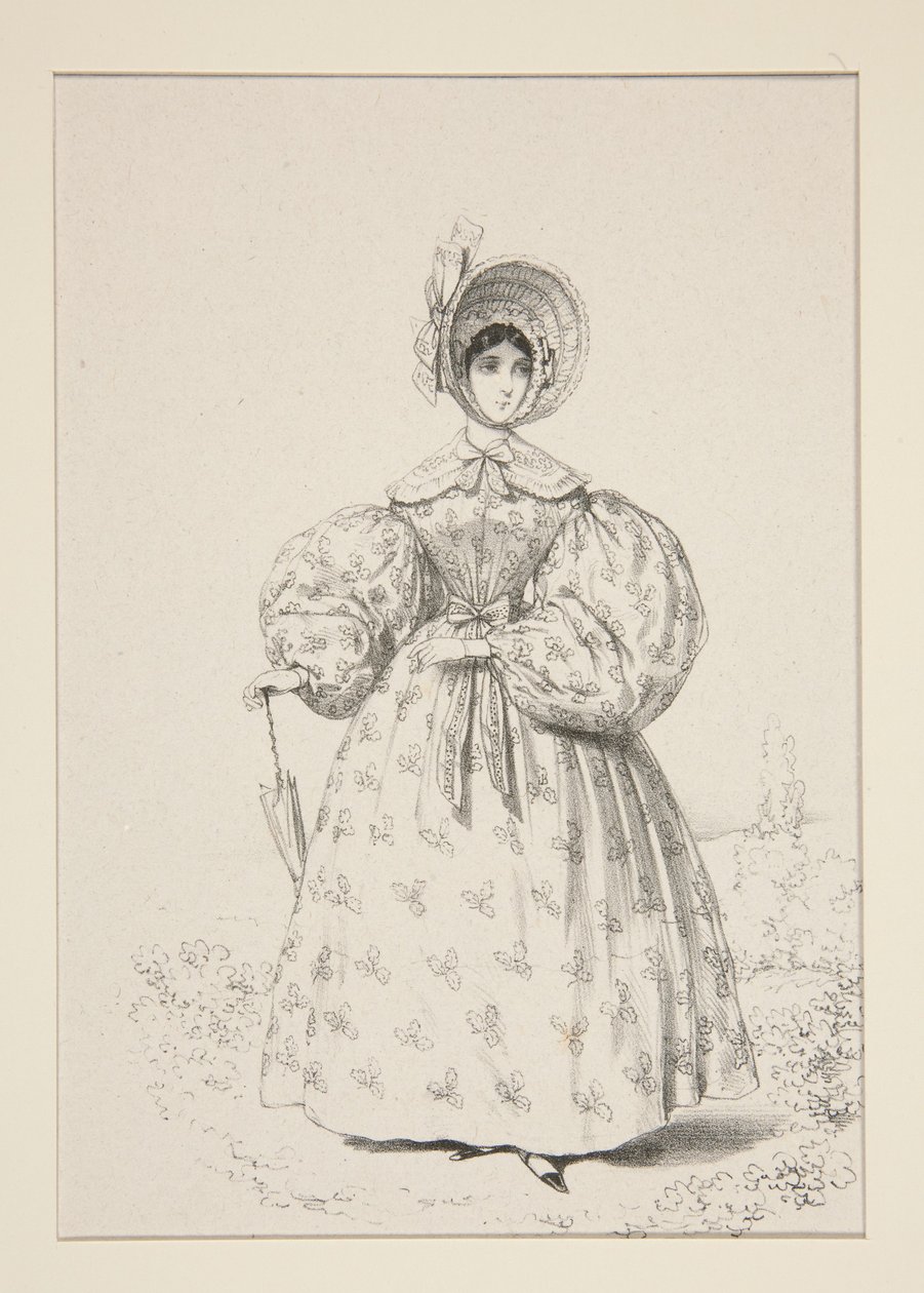 À la promenade. Mai 1835. Robe de mousseline anglaise, ... - Paul Gavarni