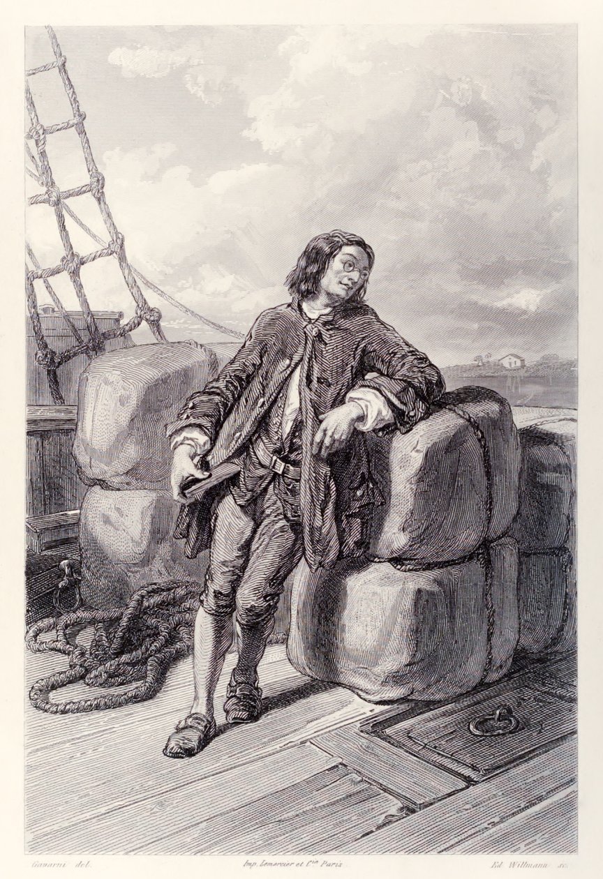 Le capitaine Lemuel Gulliver en mer sur son navire marchand, de l