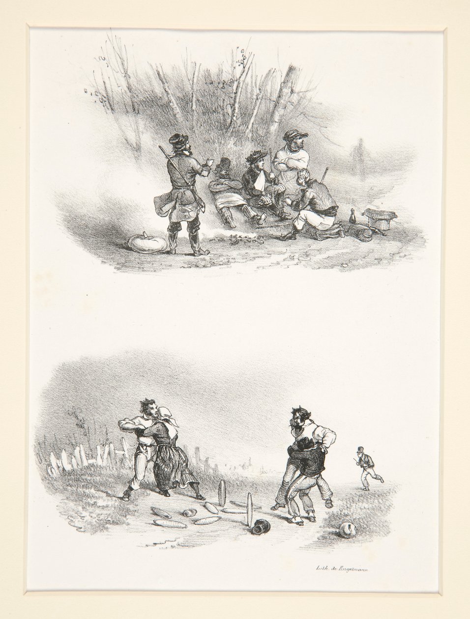 Deux sujets: Cinq chasseurs; Un homme et une femme - Paul Gavarni