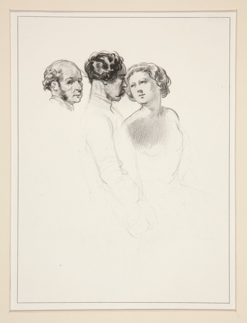 Étude de figures ; groupe de trois figures - Paul Gavarni