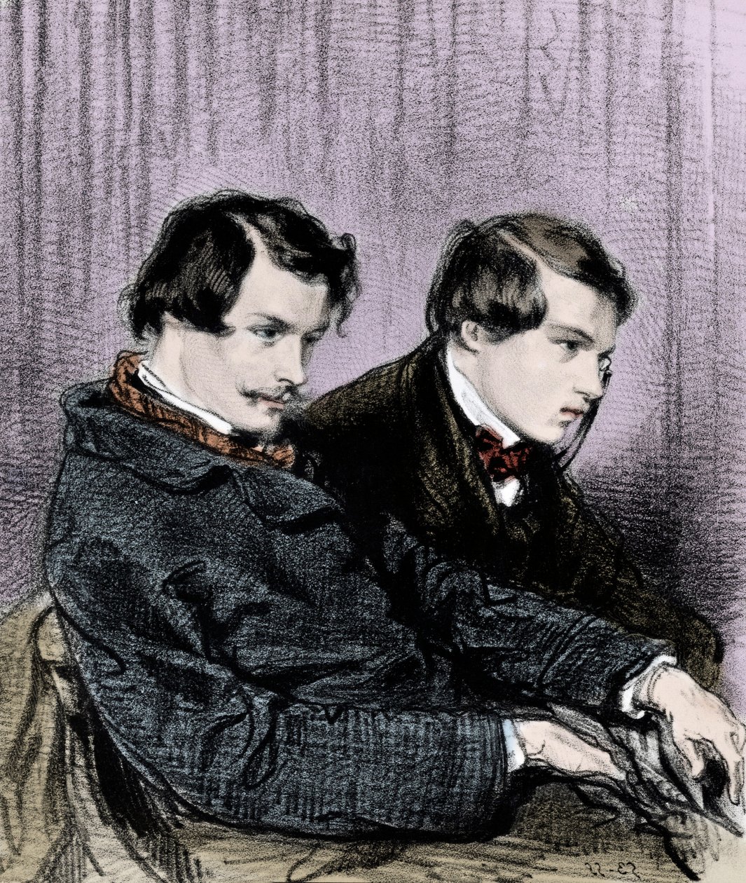 Frères Goncourt - Edmond de Goncourt (1822-1886) et Jules de Goncourt (1830-1870) dans une loge au théâtre - Paul Gavarni