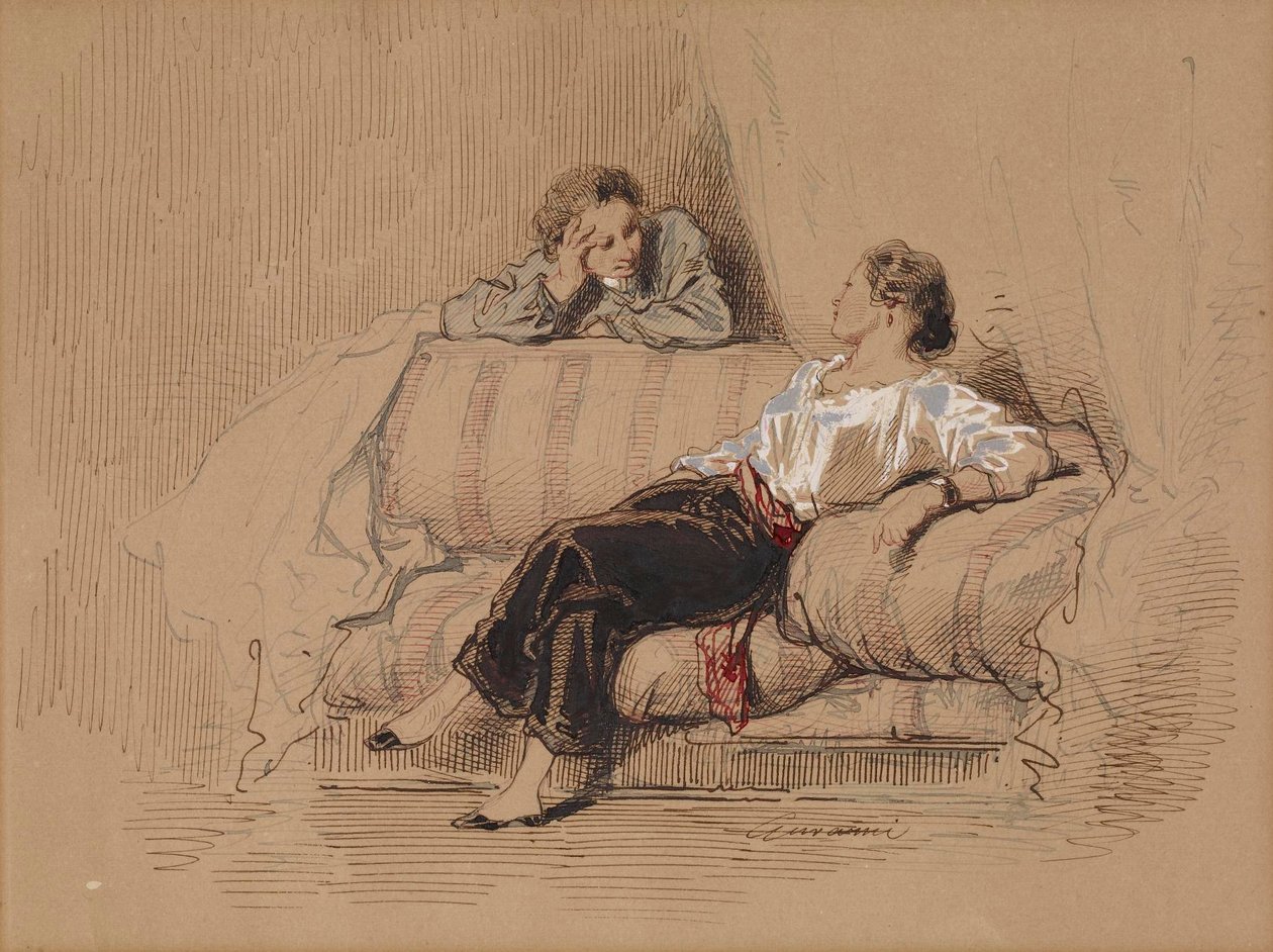 Une femme sur un canapé - Paul Gavarni