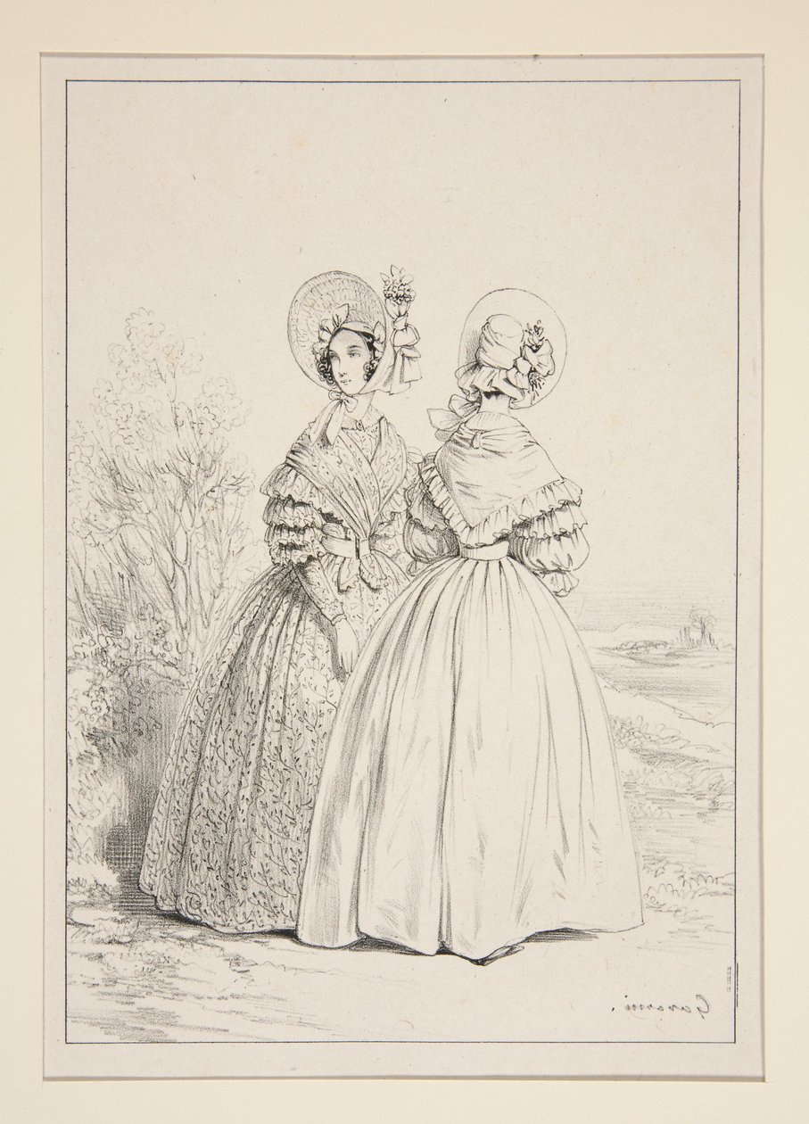 MAI 1837. Capotte (sic) à coulisse et bouquet de violettes; ... - Paul Gavarni