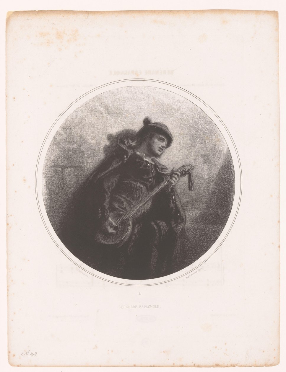 Homme avec banjo chantant et jouant une sérénade (Illustrations des Mélodies de Madame Jeanne Gavarni) - Paul Gavarni