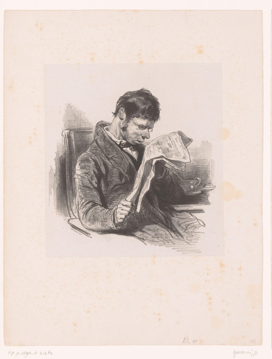 Homme avec des lunettes lisant le journal - Paul Gavarni