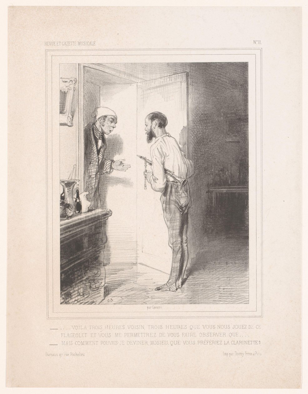 Homme parlant à son voisin avec un flageolet - Paul Gavarni