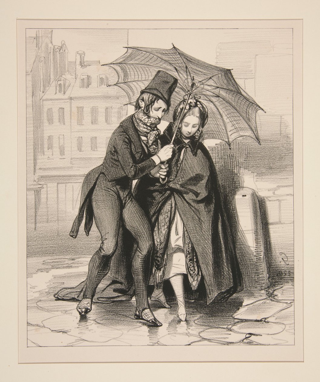 Ne pas trouver de voiture, et revenir du bal, au petit jour, avec un parapluie de partier. - Paul Gavarni