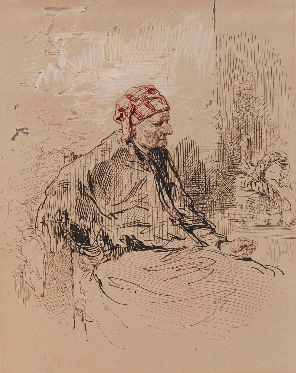 Vieille femme au bonnet rouge - Paul Gavarni