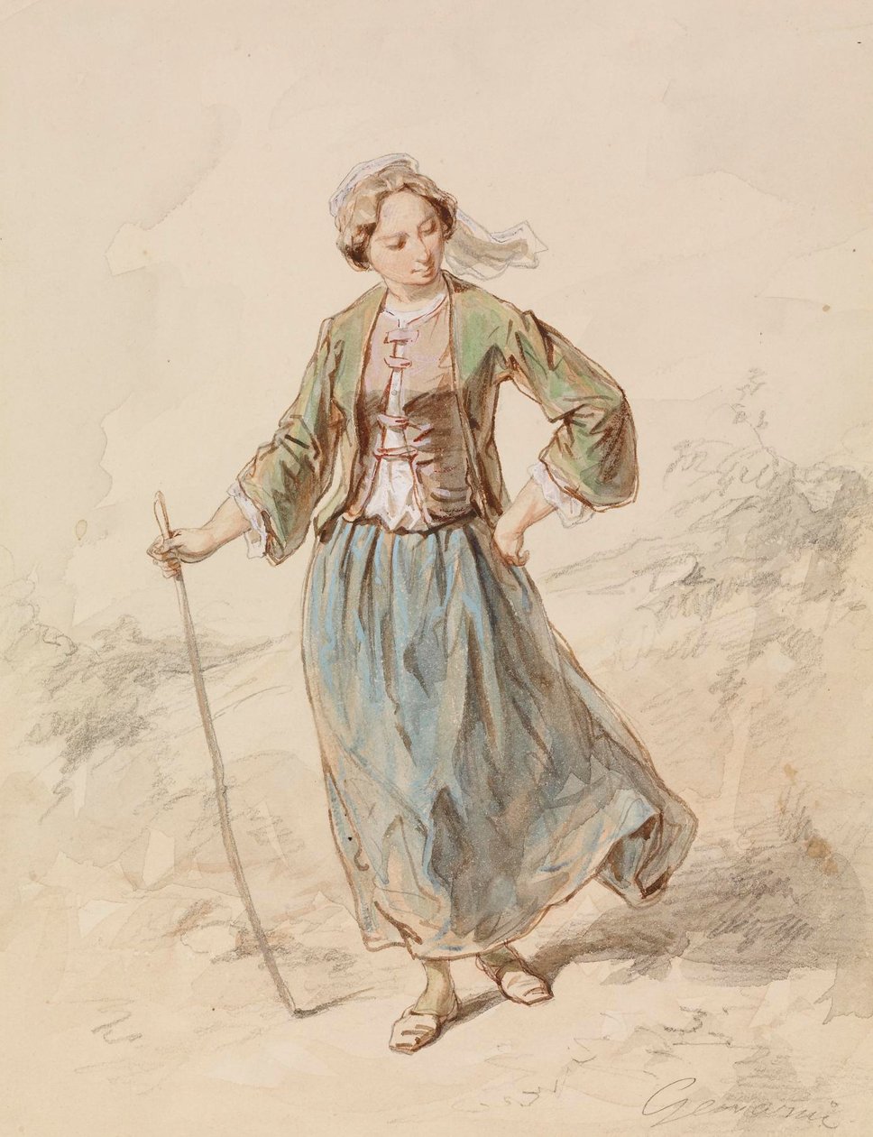 Jeune paysanne - Paul Gavarni