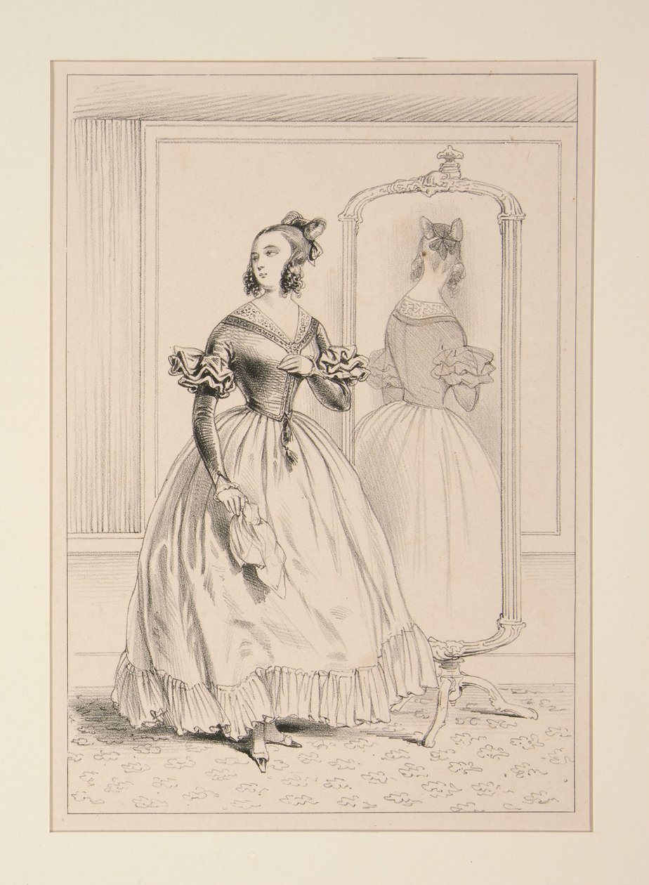 Robe en popeline, spencer de velours garni de galon des magasins... (Poplin Dress, Velvet Spencer Embellished with a Stripe From the Shops...) - Paul Gavarni