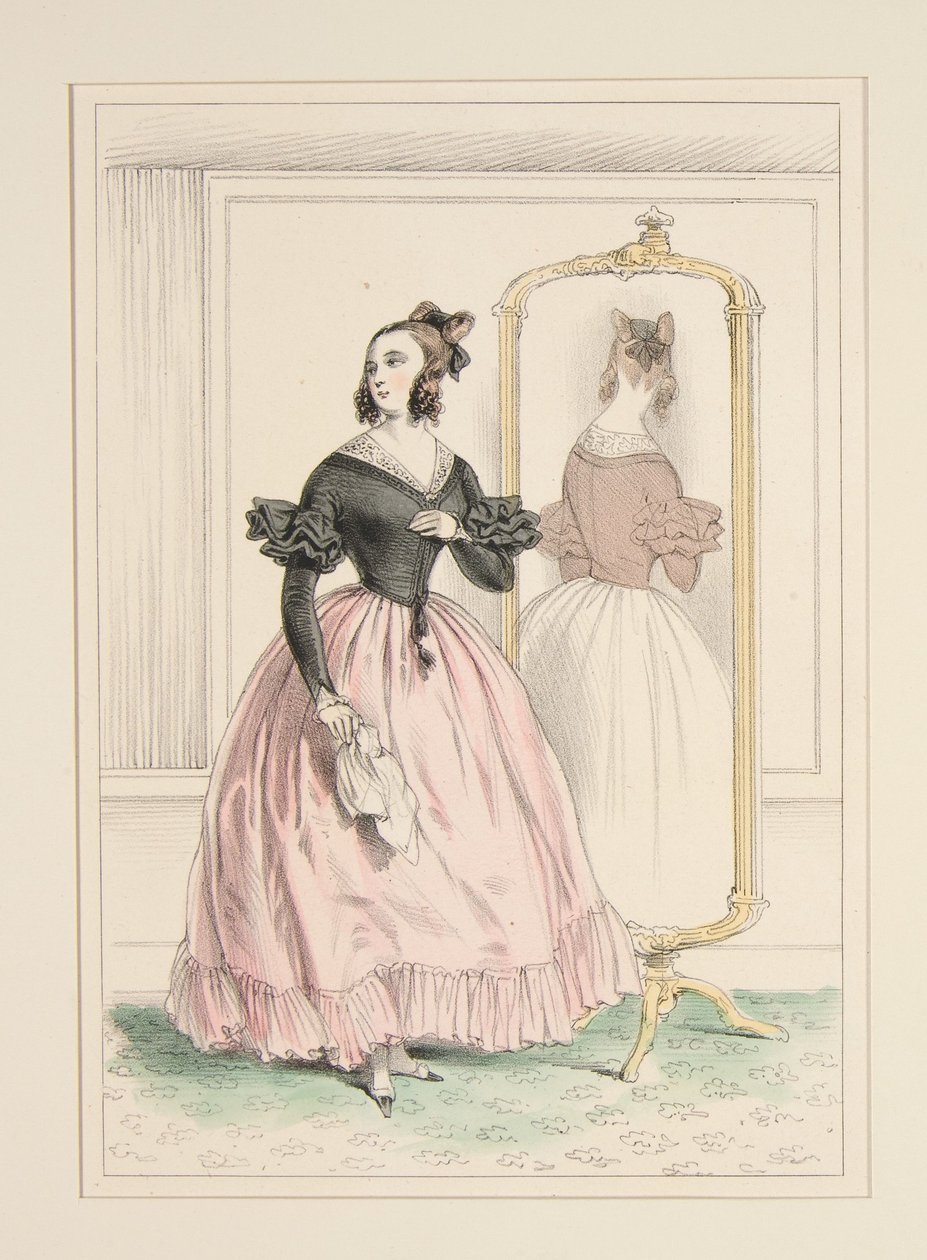 Robe en popeline, spencer de velours garni de galon des magasins... - Paul Gavarni