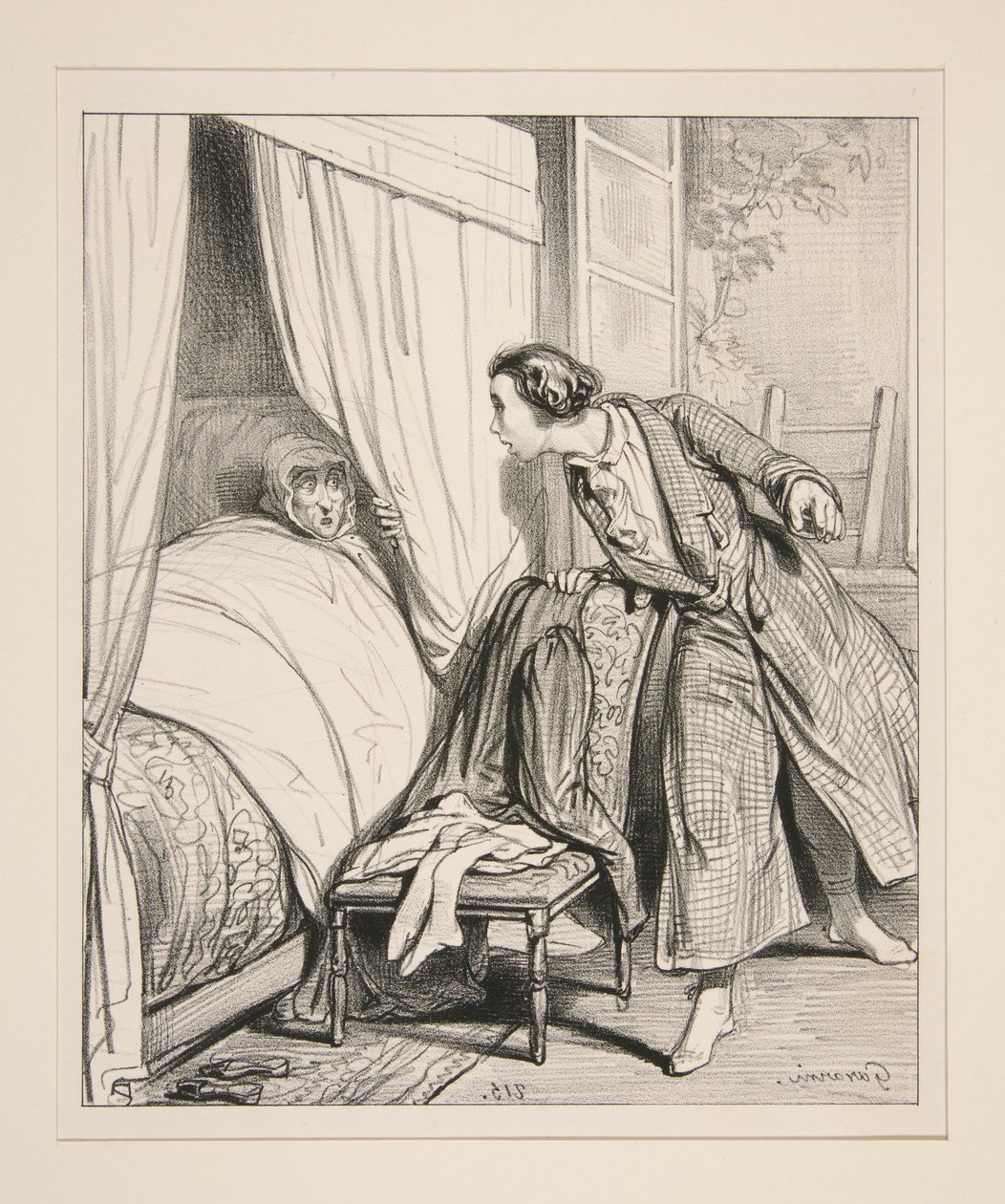 Se tromper de fenetre en cherchant la niece et tomber chez la tante. - Paul Gavarni