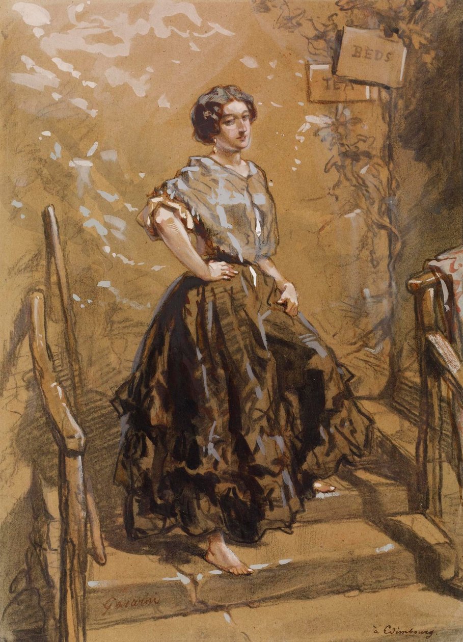 Jeune femme debout sur des marches - Paul Gavarni