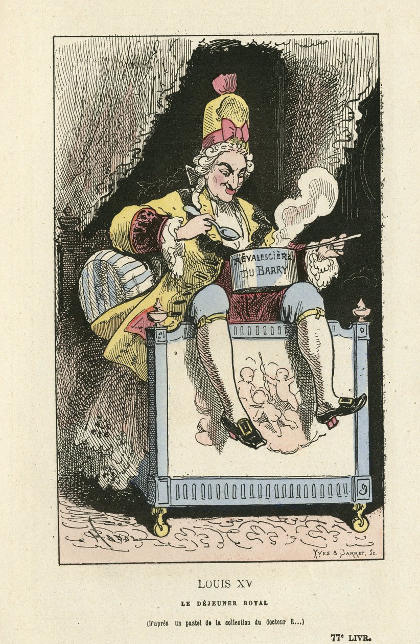 Illustration de Hadol (1835-1875) dans Histoire de France tintamarresque, ca. 1880 - Ancien régime - Du Barry Jeanne, Louis XV - Paul Hadol