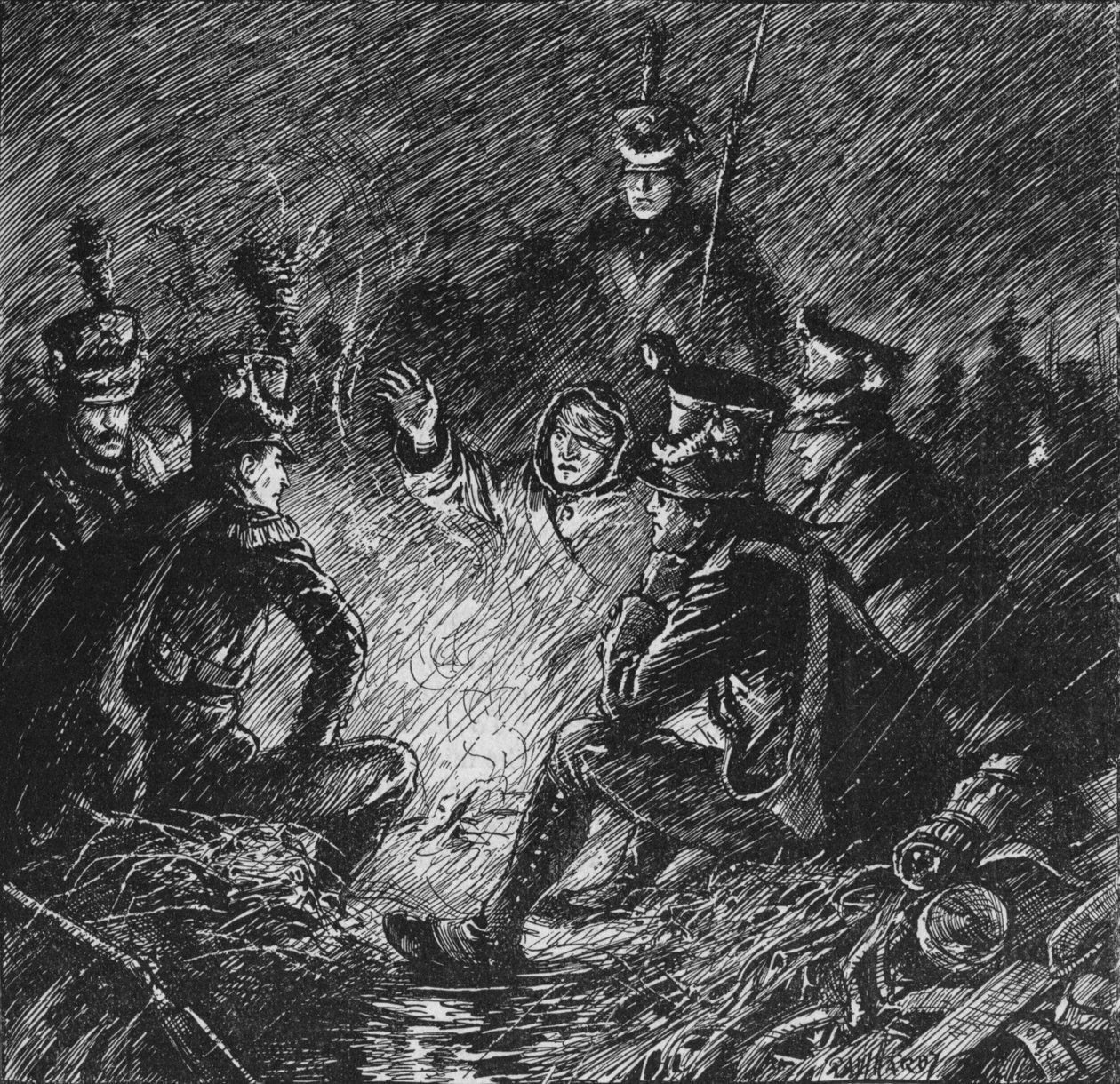 Français et Alliés bivouaqués dans la boue et l