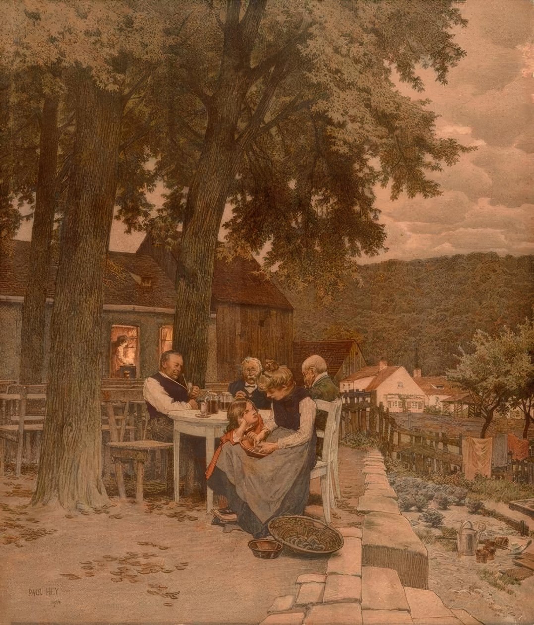 La famille dans le jardin - Paul Hey