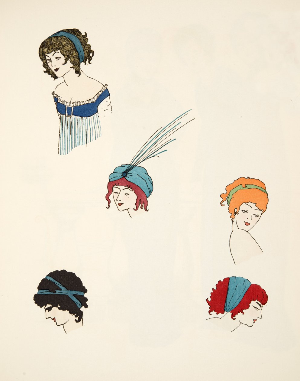 Dessins de coiffes, de Les Robes de Paul Poiret pub. 1908 - Paul Iribe