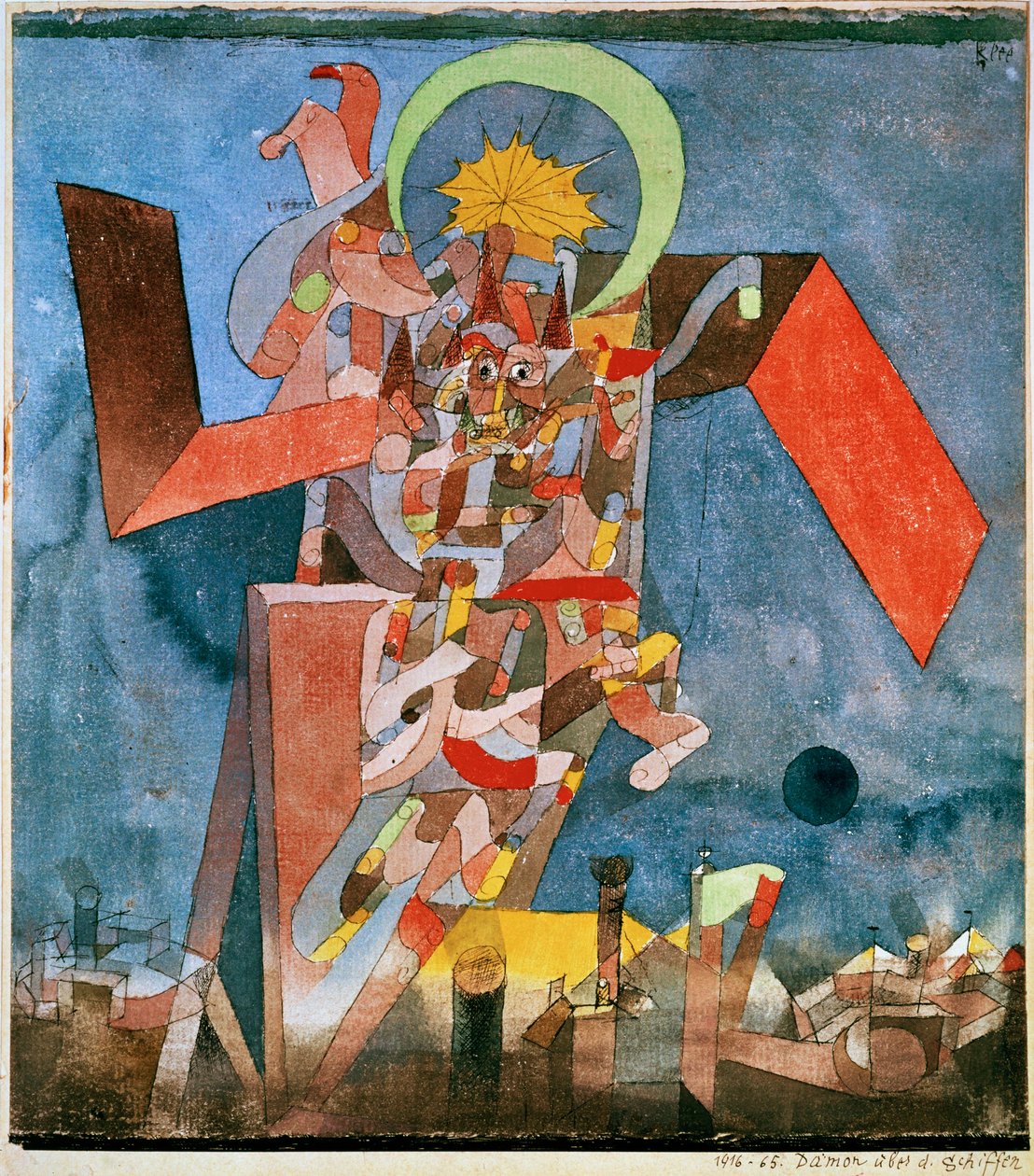 Un démon au-dessus des bateaux (huile sur toile) - Paul Klee