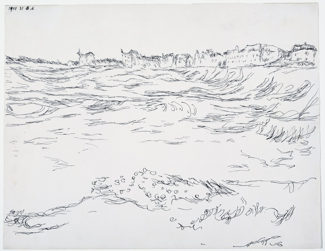 Baie de Munich, les tranchées militaires, sur fond des premières maisons de Milbertshofen - Paul Klee