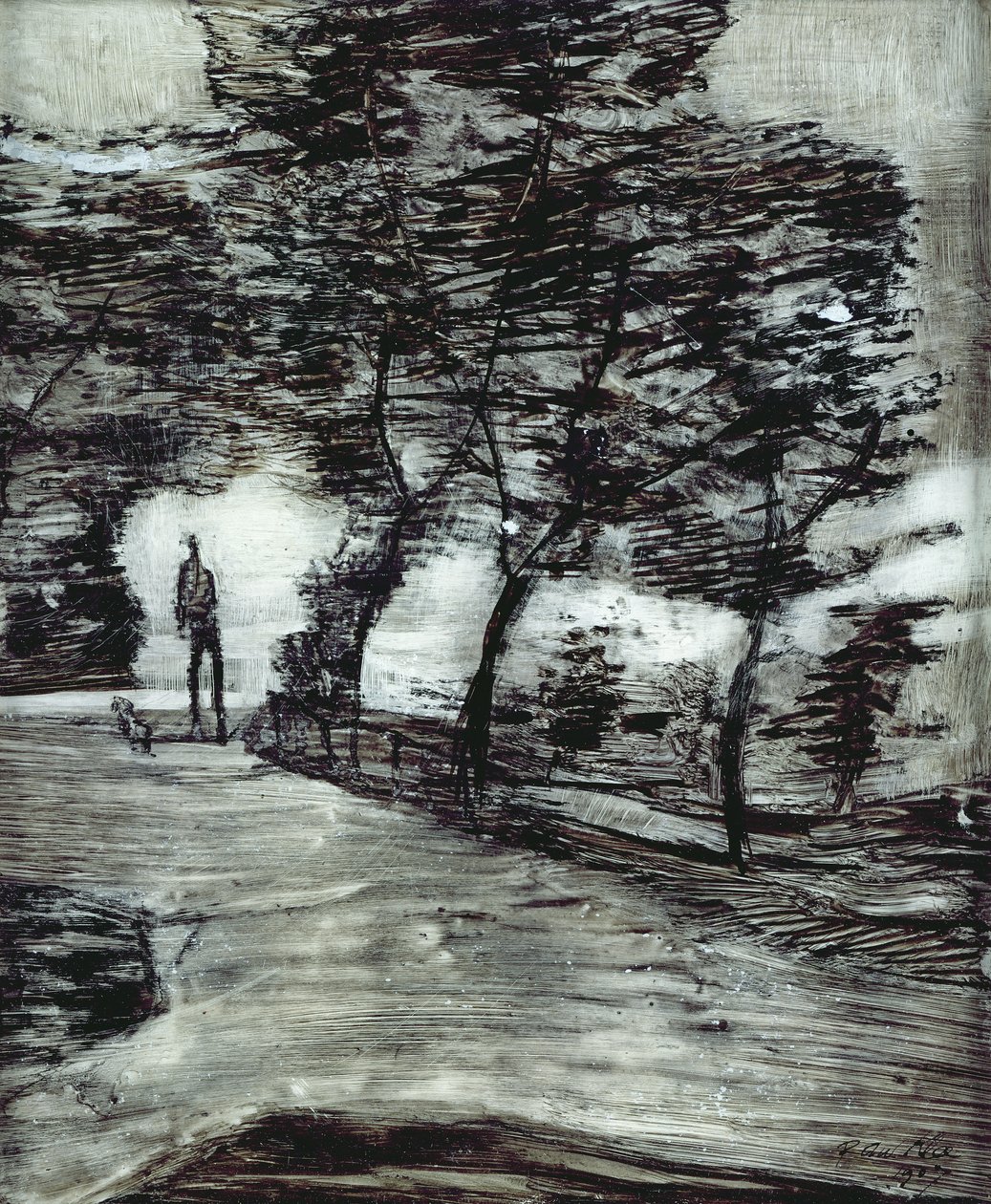 Chemin de parc, avec homme grand et chien - Paul Klee