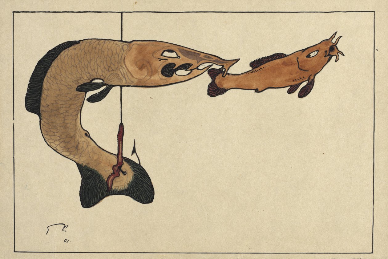 Sans titre Deux poissons, un sur un hameçon, 1901 - Paul Klee