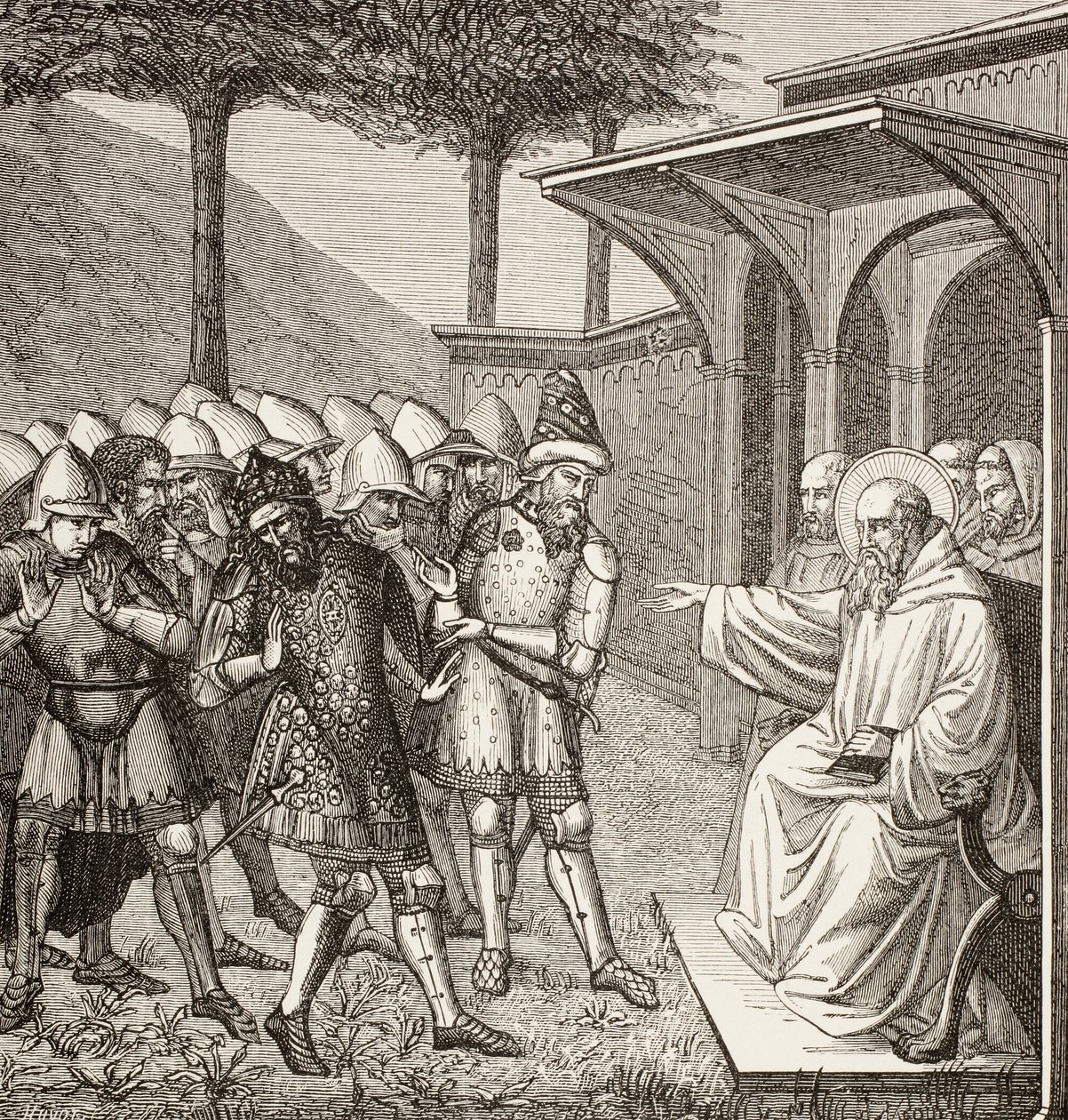 Saint Benoît de Nursie reproche à Baduila Aka Totila, roi des Ostrogoths, de l