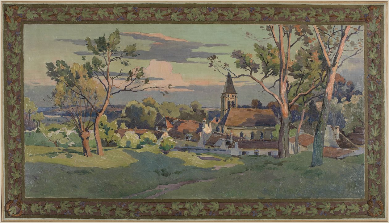 Esquisse pour la mairie de Thiais : village avec une église - Paul Léon Felix (attr. to) Schmitt