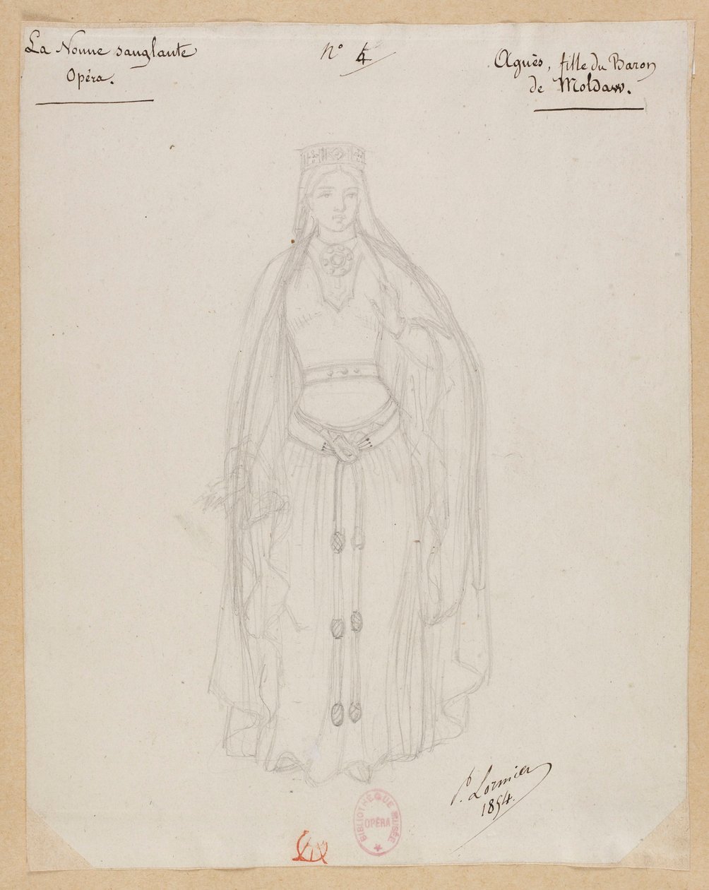 Gounod - La nonne sanglante - Quatre maquettes de costumes par Paul Lormier - 4. Agnès, fille du baron de Moldaw - Paul Lormier