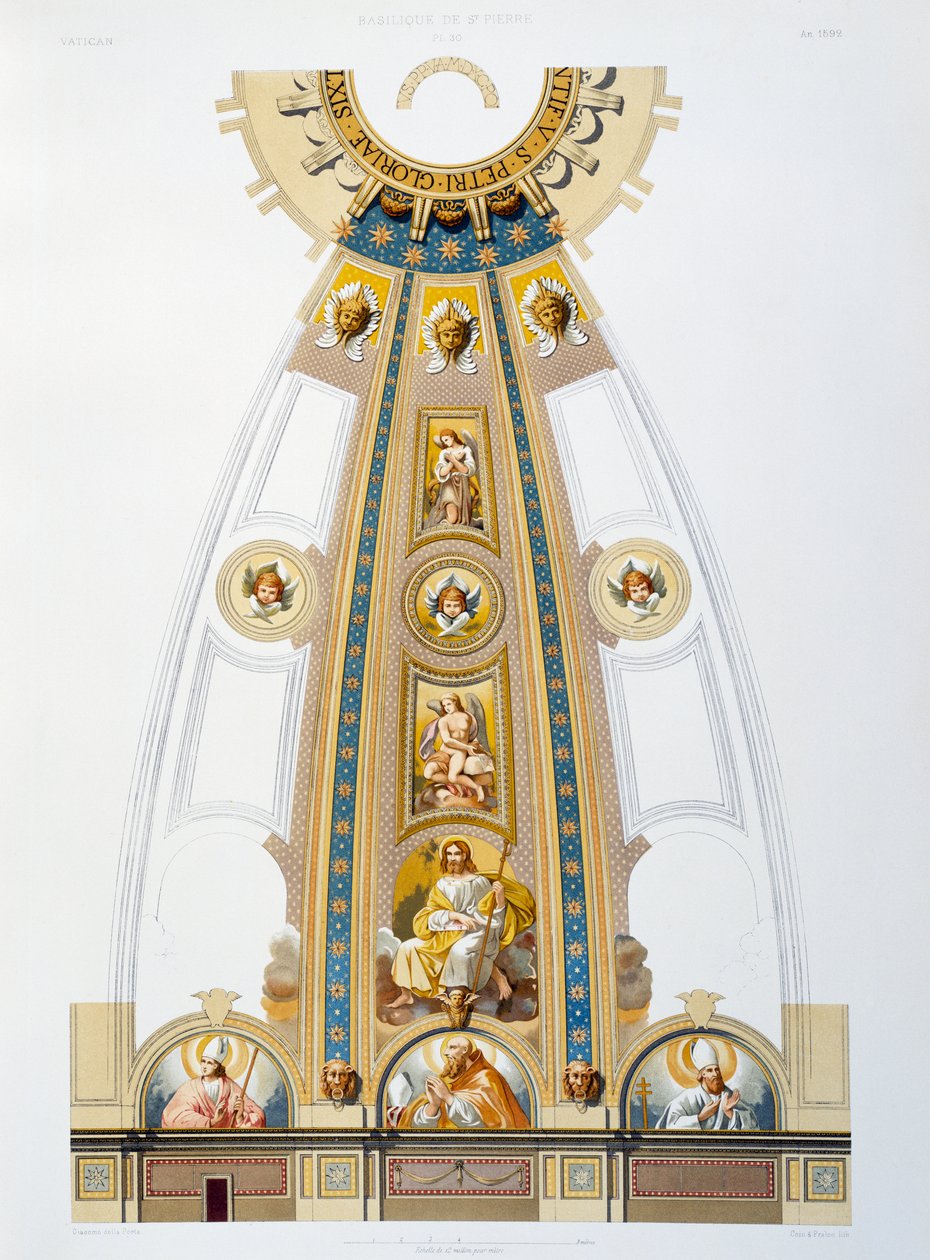 Décoration en mosaïque du grand dôme, chromolithographie du Vatican et de la basilique Saint-Pierre - Paul Marie Letarouilly
