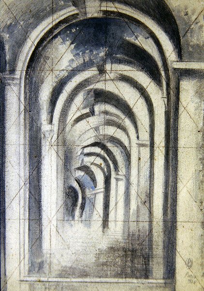 Arches (étude), quadrillé pour transfert - Paul Nash