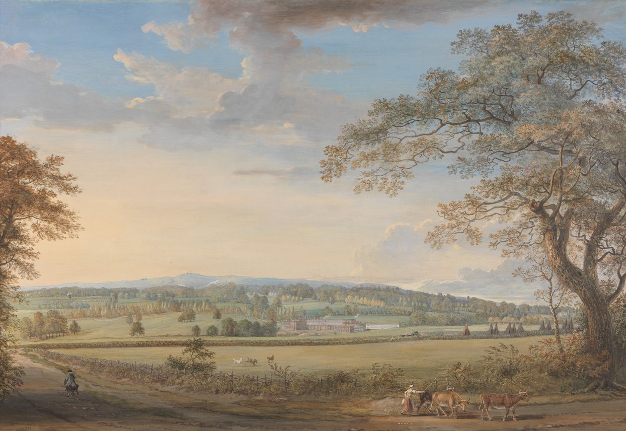 Vue de Vinters à Boxley, dans le Kent, avec les papeteries de papier Turkey de M. Whatman - Paul Sandby