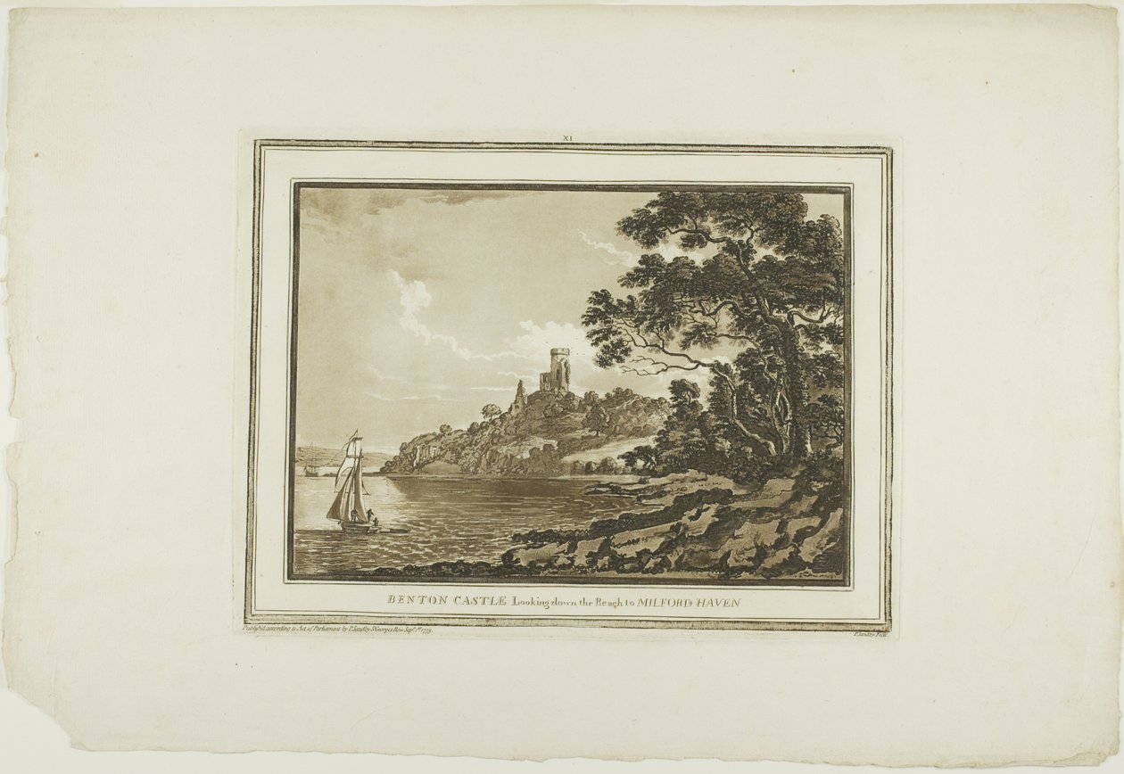 Château de Benton regardant vers Milford Haven, de Douze Vues en Aquatinte d