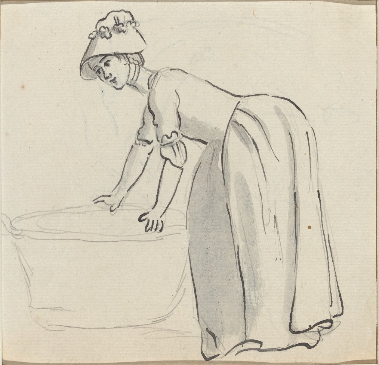 Fille avec un bonnet au travail [recto] - Paul Sandby
