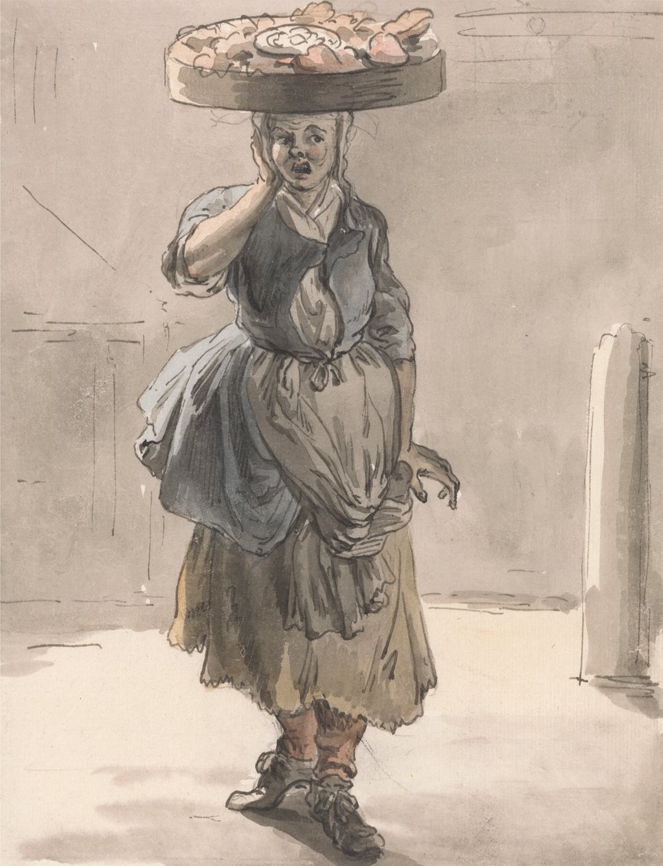 Les cris de Londres : Une fille avec un panier sur la tête ("Lumières pour les chats, foie pour les chiens") - Paul Sandby