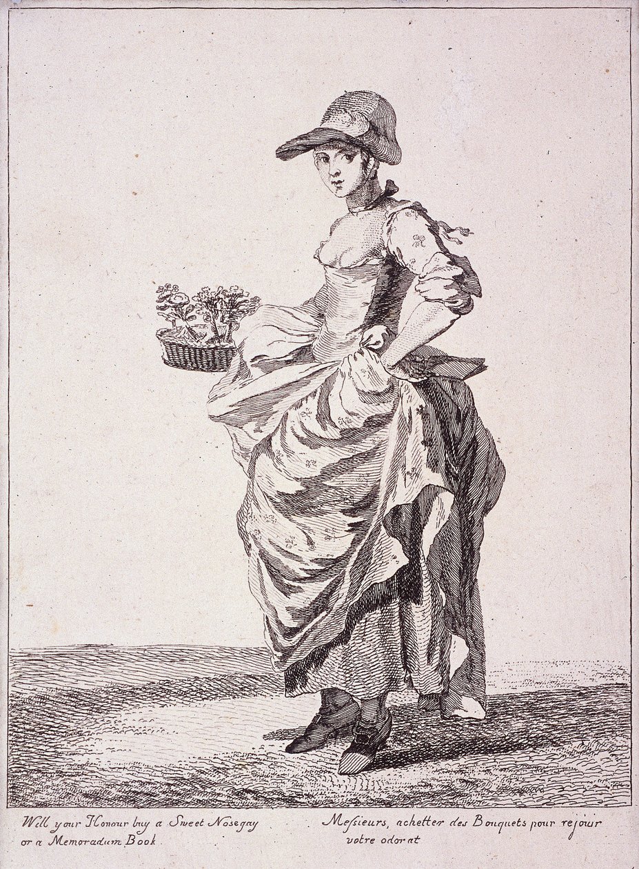 Vendeur de bouquets et de livres de mémos, Cris de Londres, 1760 - Paul Sandby
