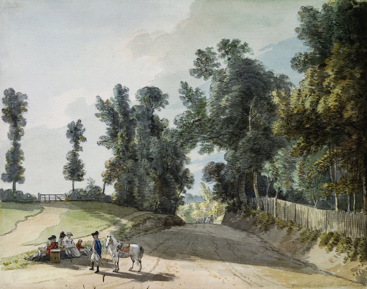 Sur la route de Tonbridge : Voyageurs se reposant sur une bande au bord de la route - Paul Sandby
