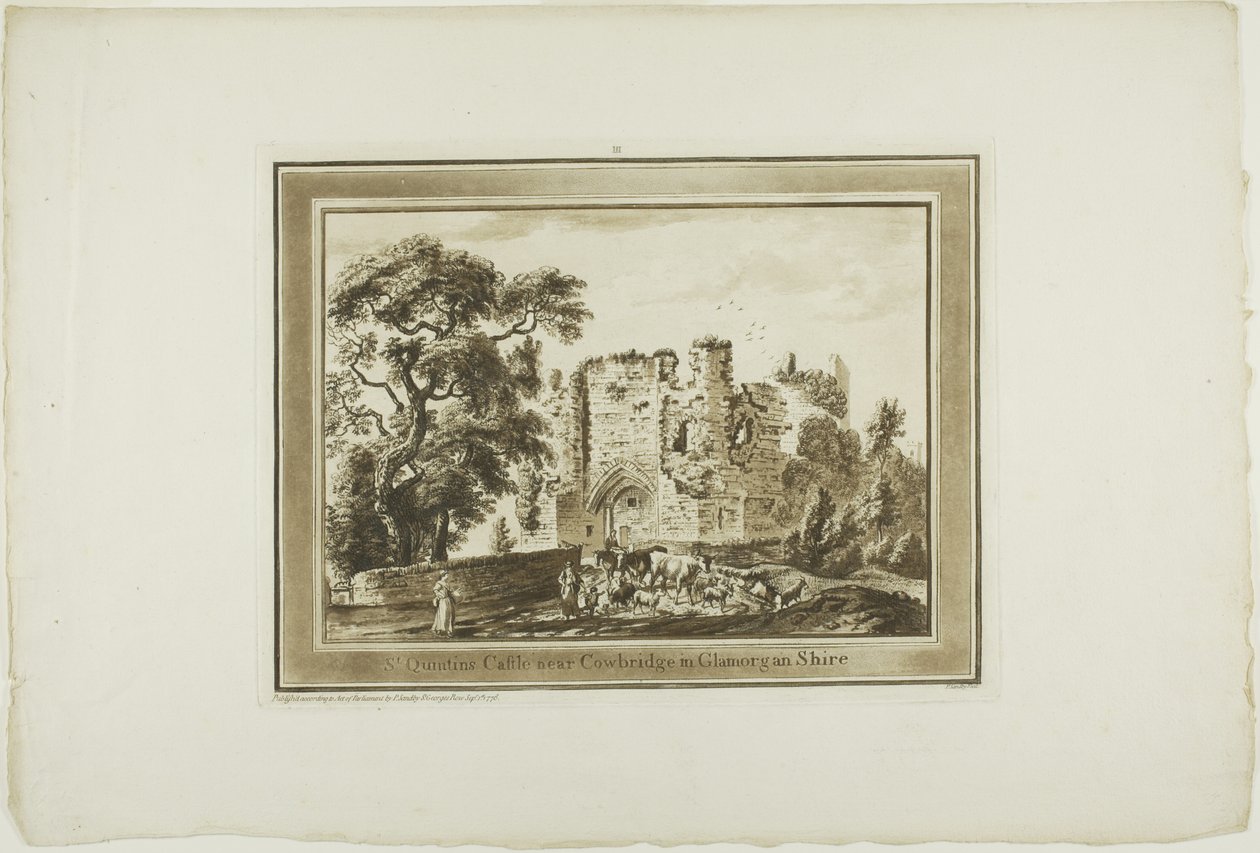 Château de St Quintin près de Cowbridge dans le comté de Glamorgan, troisième planche de Twelve Views in South Wales (Douze vues du sud du pays de Galles) - Paul Sandby