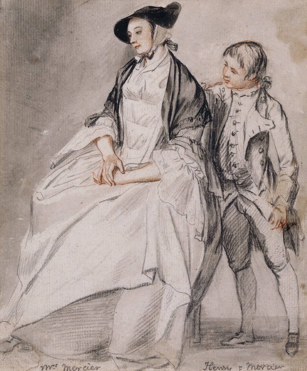 Étude de Mme Mercier assise dans un fauteuil, et de son plus jeune fils, Henry Mercier, debout derrière elle - Paul Sandby