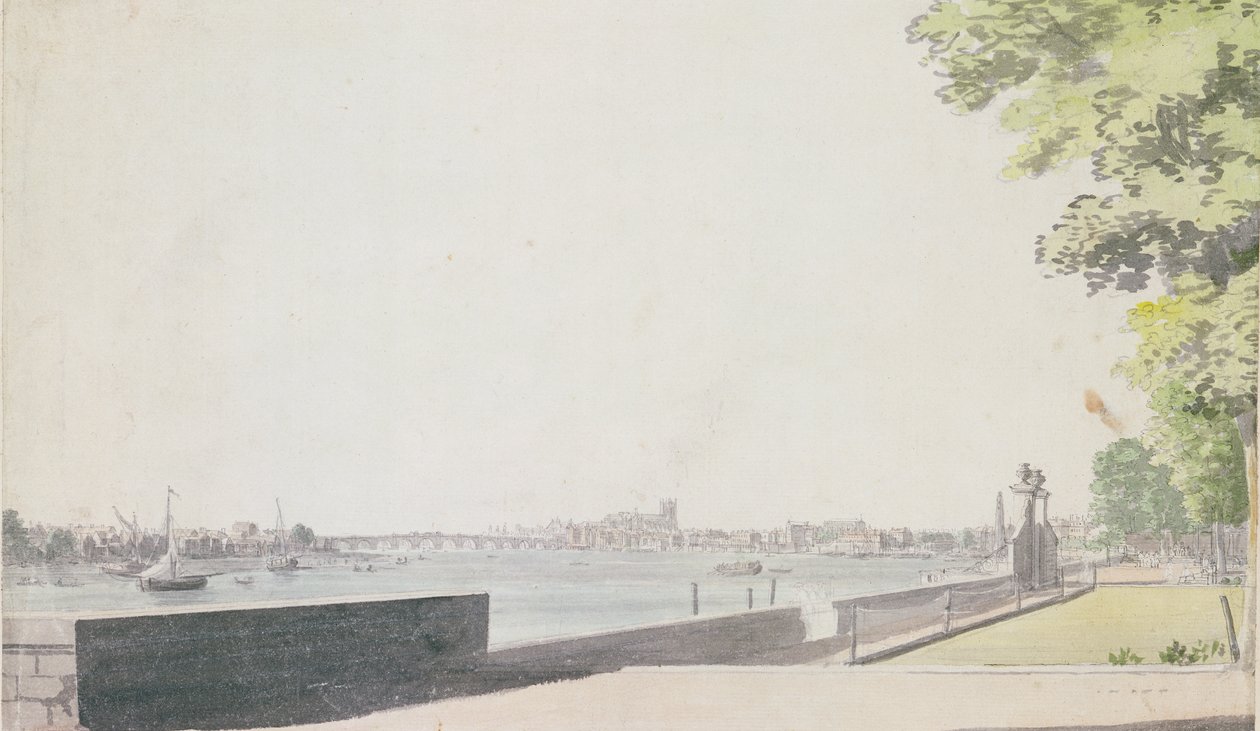 Vue du jardin de Somerset House, en direction du pont de Westminster, 1756 - Paul Sandby