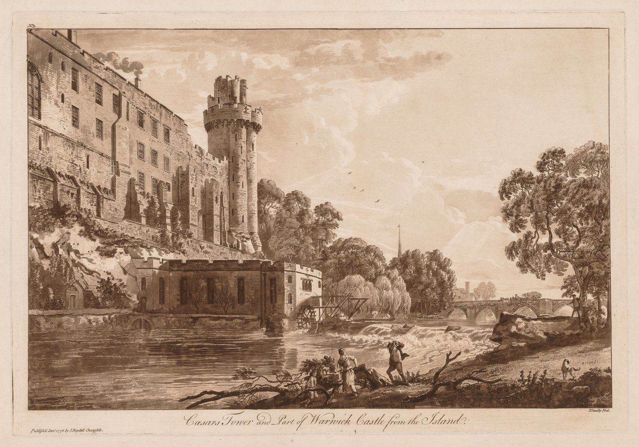 Vues du château de Warwick : Tour de César et partie du château de Warwick depuis l