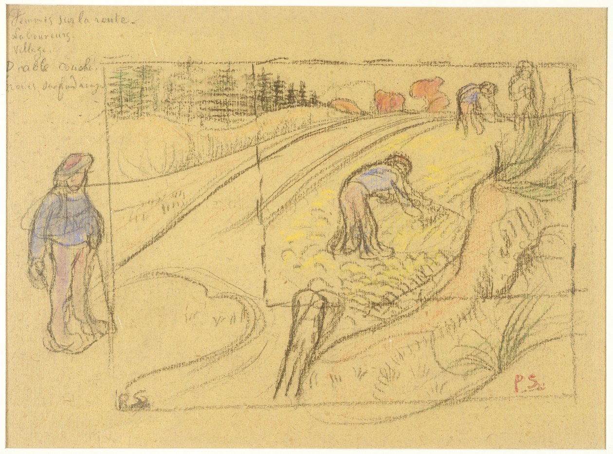 Bauern auf einem Feld (recto); Prozession bretonischer Frauen mit Studie von zwei weiblichen Figuren (verso) - Paul Sérusier