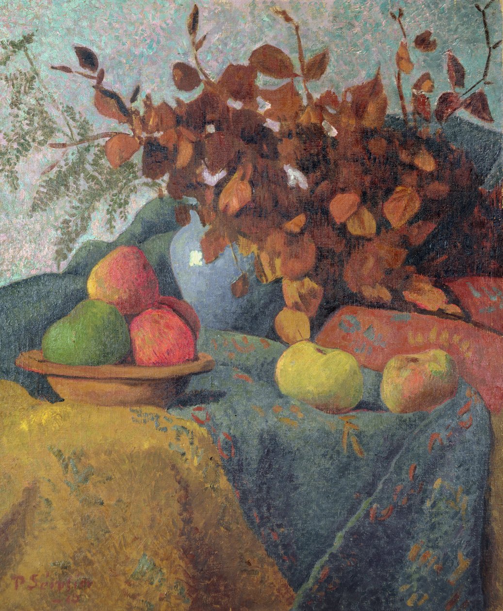 Nature morte de pommes et de feuilles d