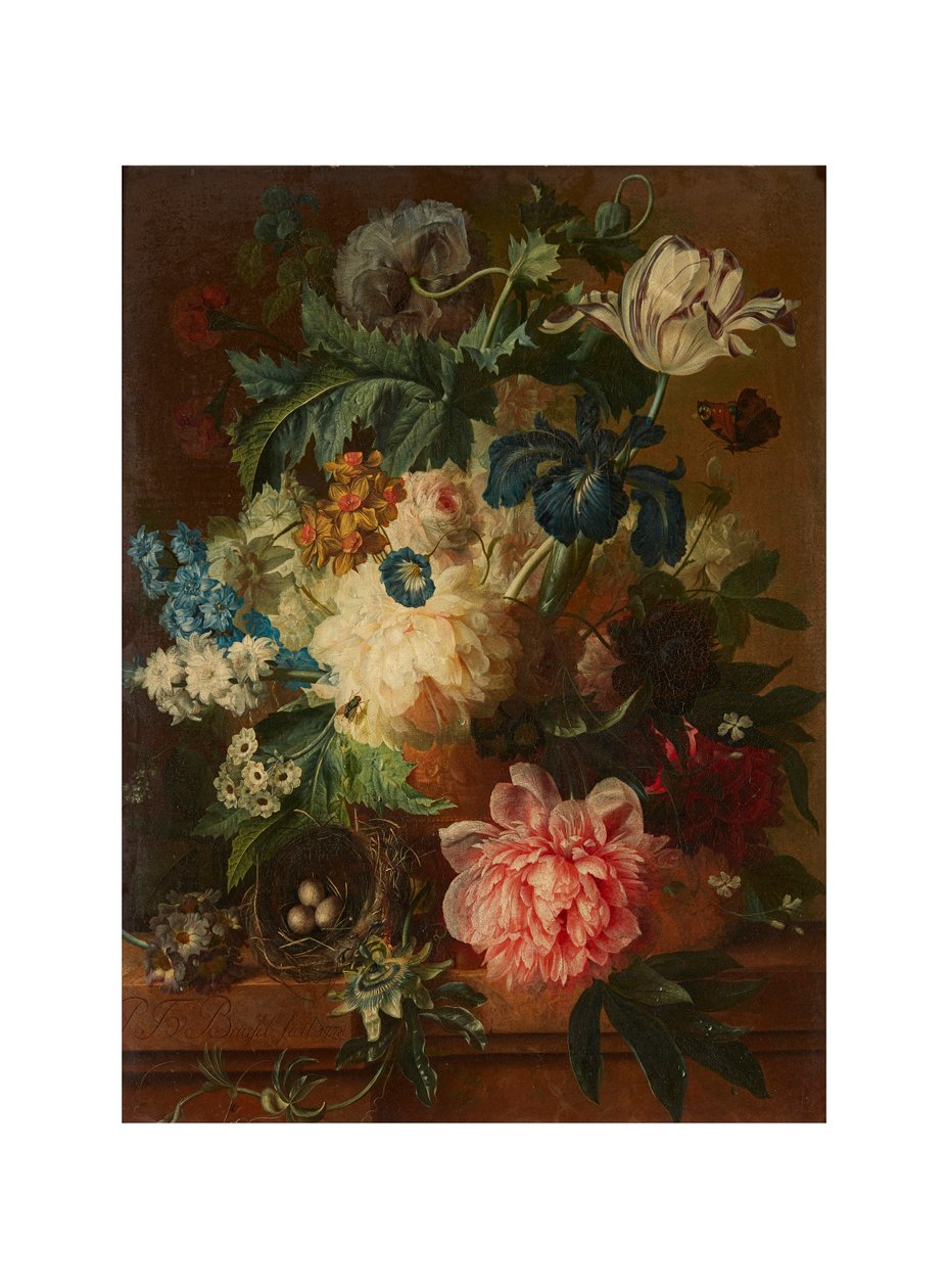 Nature morte de fleurs de printemps dans une urne à pied - Paul Theodor van Brussel